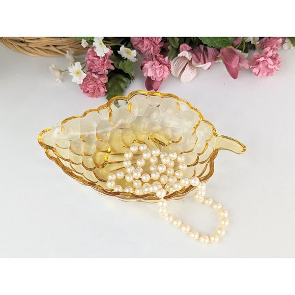 Amber Bubble Glass Trinket Dish Leaf Shape Marigold Fall Decor Candy Mint Tray - Picture 6 of 8